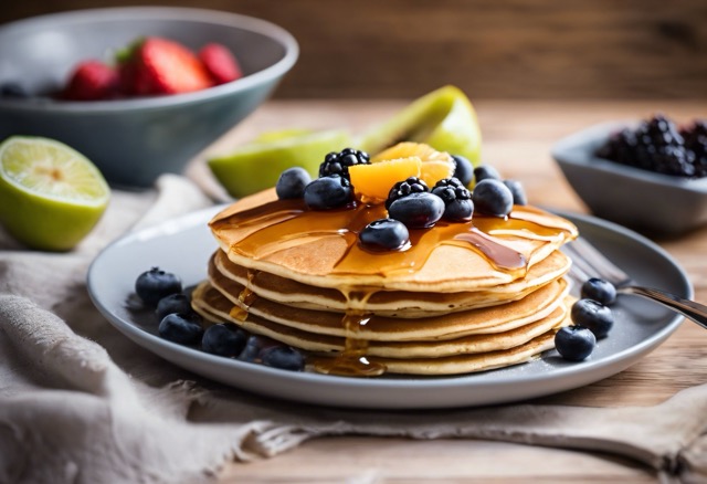 Imagen de Pancakes de Avena con Miel y Fruta Fresca: Desayuno Dulce y Saludable